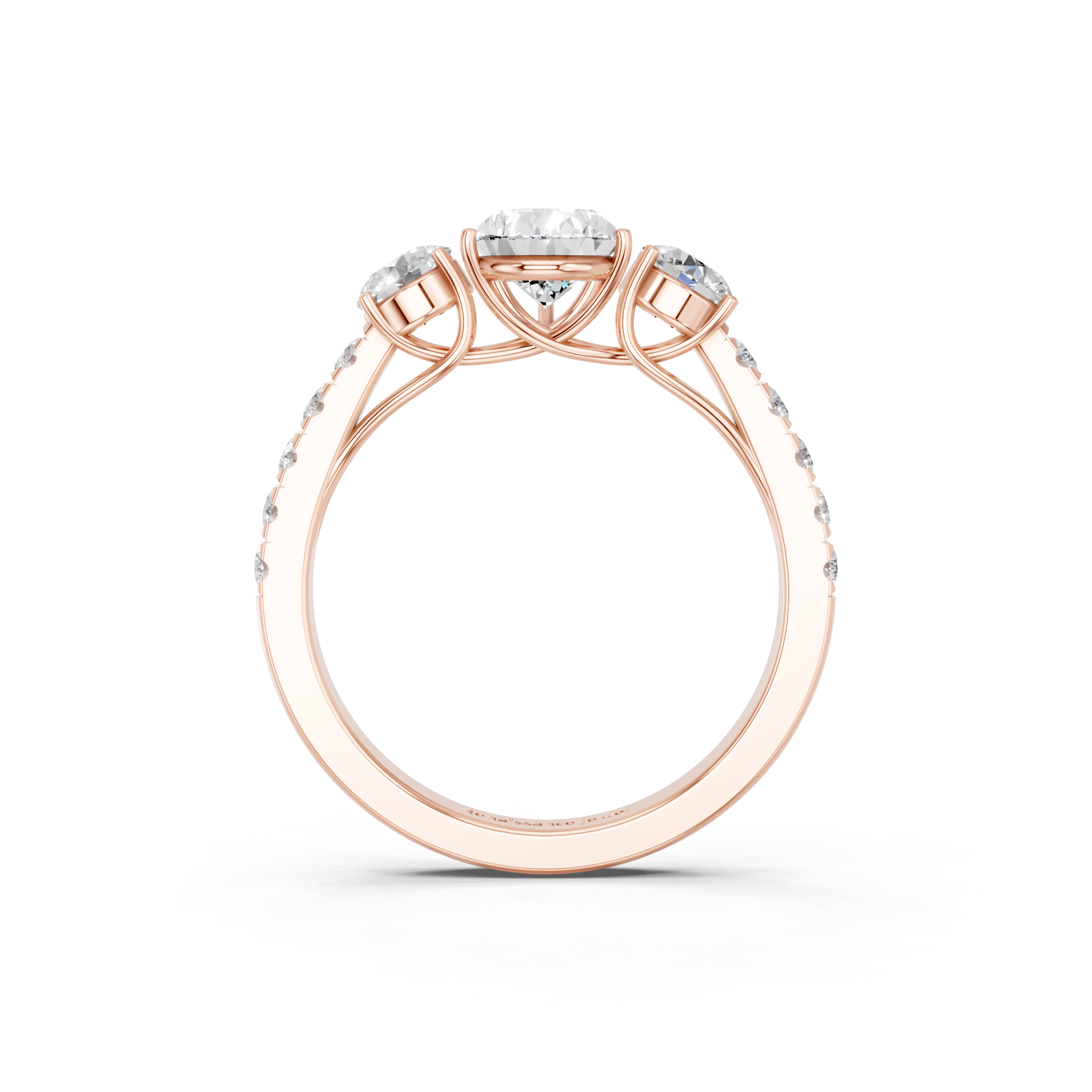 Rose gold Pear Cut Three-Stone Diamond Pave Band with Prong Setting_49