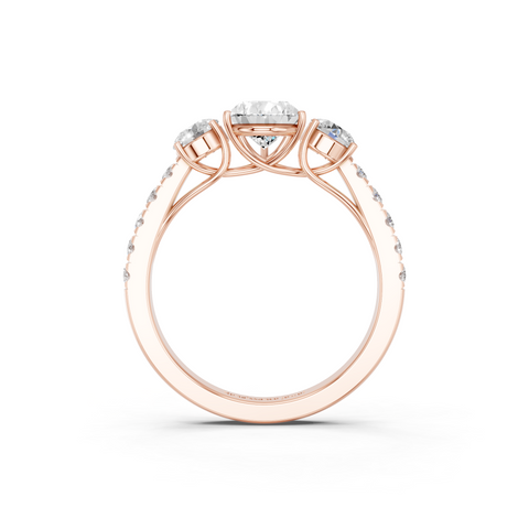 Rose gold Pear Cut Three-Stone Diamond Pave Band with Prong Setting_49