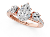 Rose gold Pear Cut Three-Stone Diamond Pave Band with Prong Setting_86