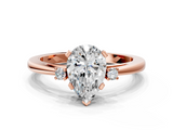 Rose gold Pear Cut Three-Stone Solitaire Ring with Round Accent Diamonds and Four-Prong Setting_33