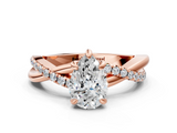 Rose gold Pear Cut Twist Band Solitaire Diamond Ring with Pavé Setting_15