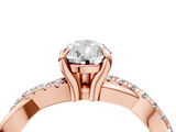 Rose gold Pear Cut Twist Band Solitaire Diamond Ring with Pavé Setting_19