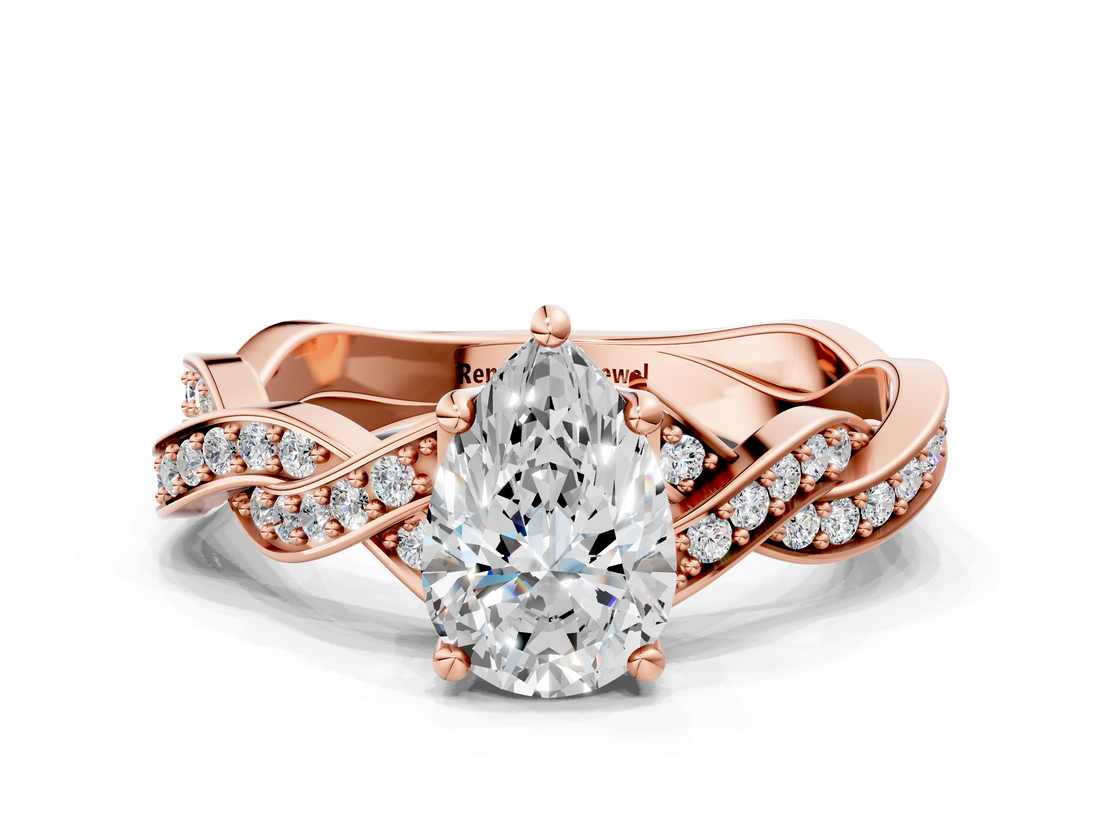 Rose gold Pear Cut Twisted Pavé Band Solitaire Ring with Four-Prong Setting_116
