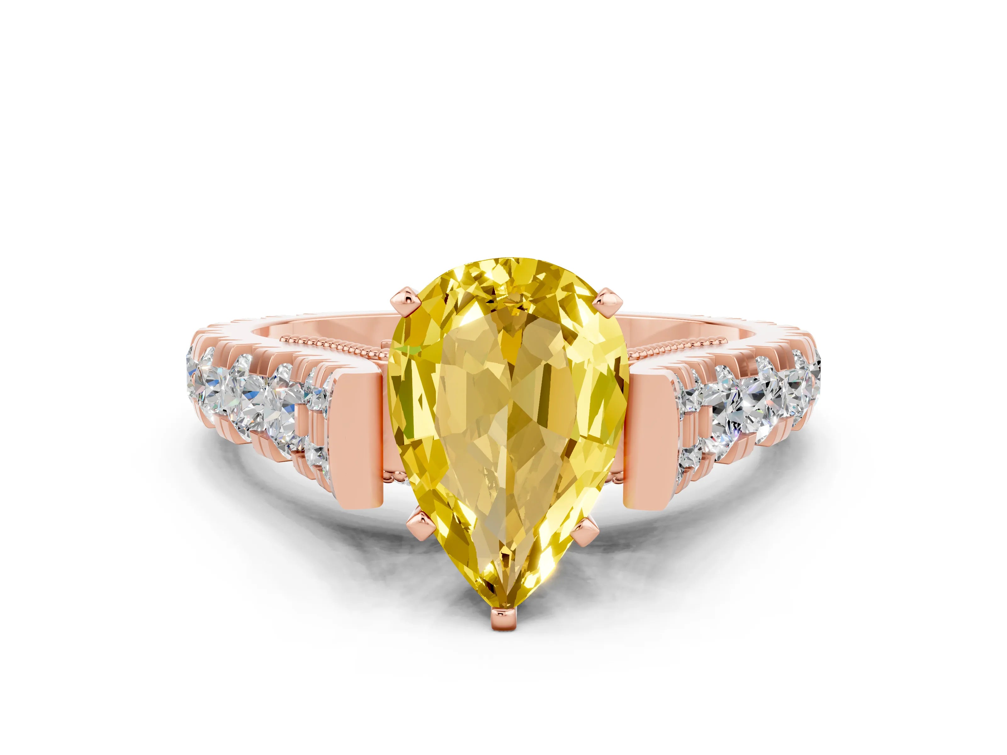 Rose gold Pear Cut Yellow Sapphire Classic Solitaire Ring with Pavé Band and Four-Prong Setting_12