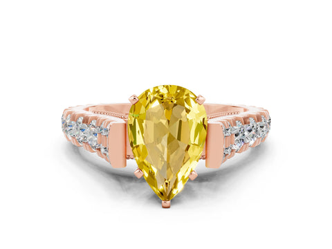 Rose gold Pear Cut Yellow Sapphire Classic Solitaire Ring with Pavé Band and Four-Prong Setting_12