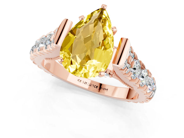 Rose gold Pear Cut Yellow Sapphire Classic Solitaire Ring with Pavé Band and Four-Prong Setting
