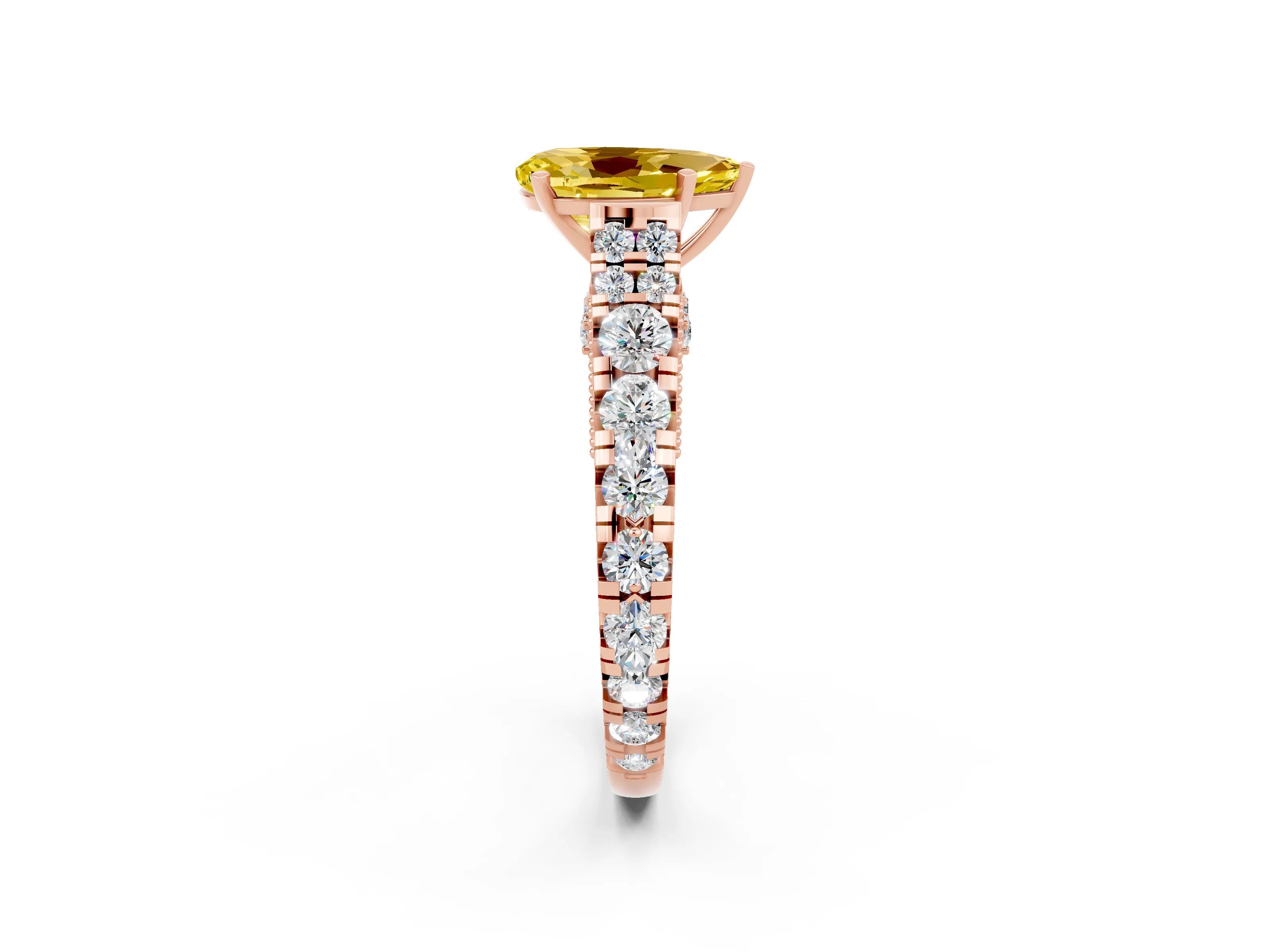 Rose gold Pear Cut Yellow Sapphire Classic Solitaire Ring with Pavé Band and Four-Prong Setting_14
