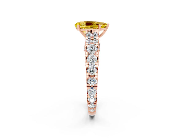 Rose gold Pear Cut Yellow Sapphire Classic Solitaire Ring with Pavé Band and Four-Prong Setting