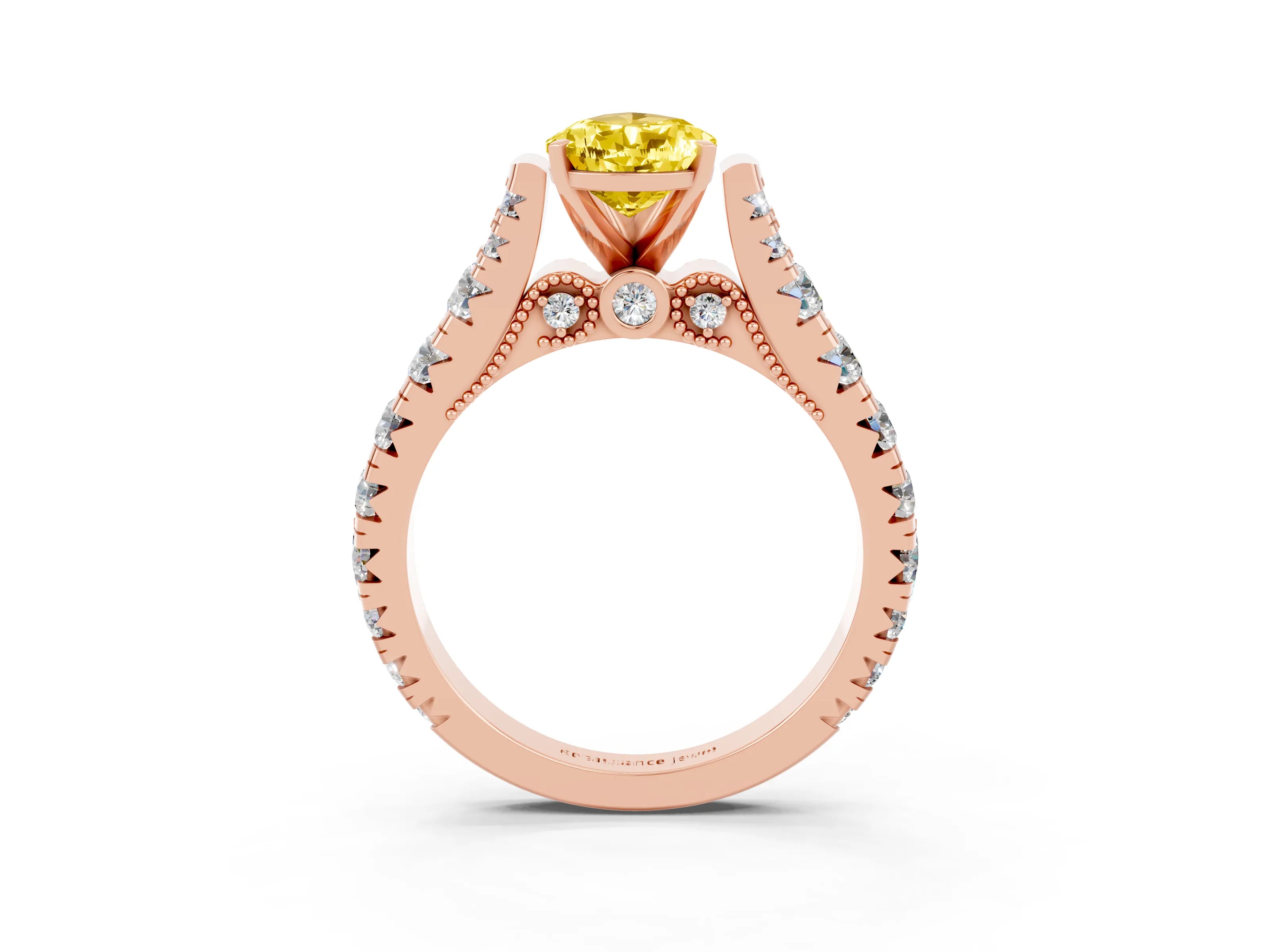 Rose gold Pear Cut Yellow Sapphire Classic Solitaire Ring with Pavé Band and Four-Prong Setting_15