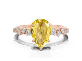 Rose gold Pear Cut Yellow Sapphire Cluster Side Stone Solitaire Ring with Prong Setting_48