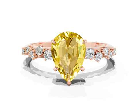 Rose gold Pear Cut Yellow Sapphire Cluster Side Stone Solitaire Ring with Prong Setting_48