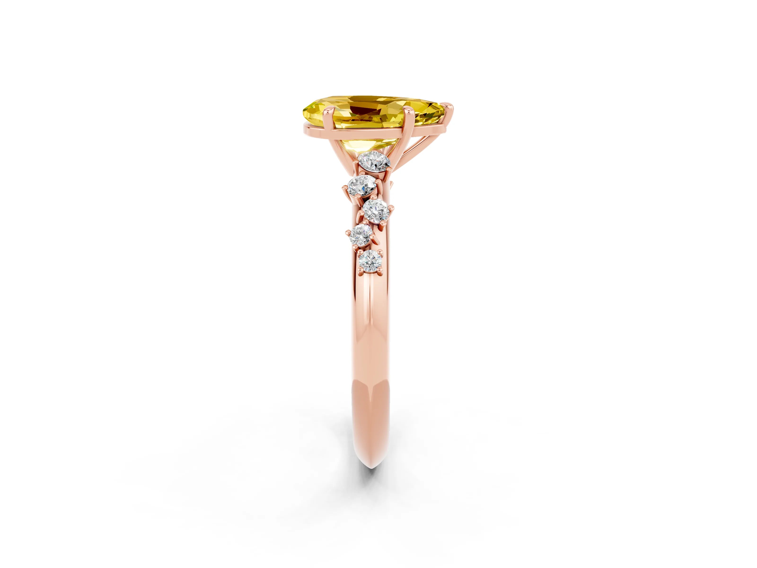 Rose gold Pear Cut Yellow Sapphire Cluster Side Stone Solitaire Ring with Prong Setting_50