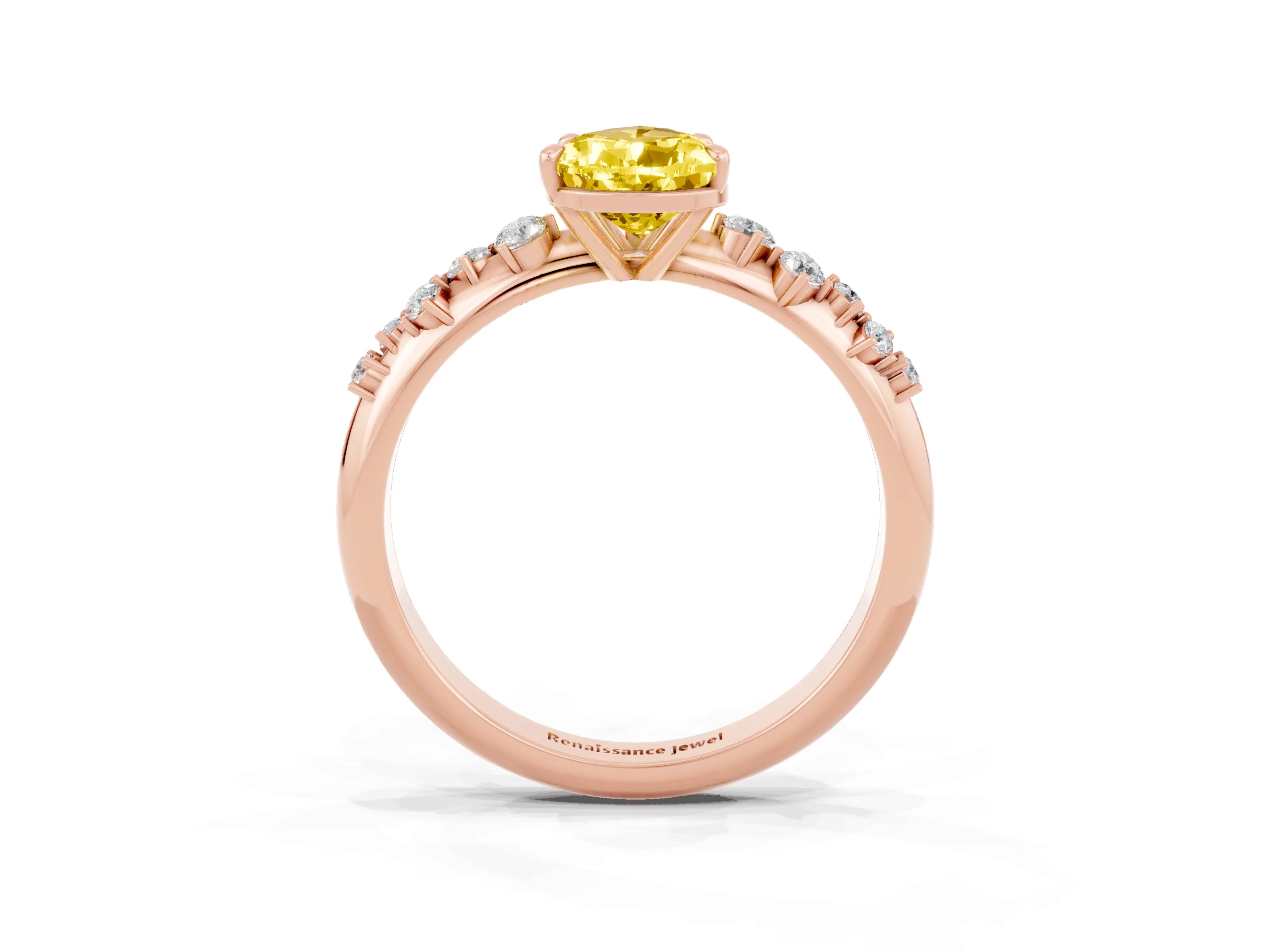 Rose gold Pear Cut Yellow Sapphire Cluster Side Stone Solitaire Ring with Prong Setting_51
