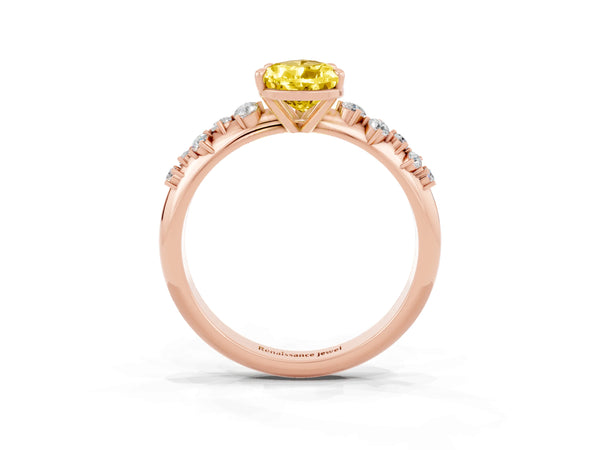 Rose gold Pear Cut Yellow Sapphire Cluster Side Stone Solitaire Ring with Prong Setting