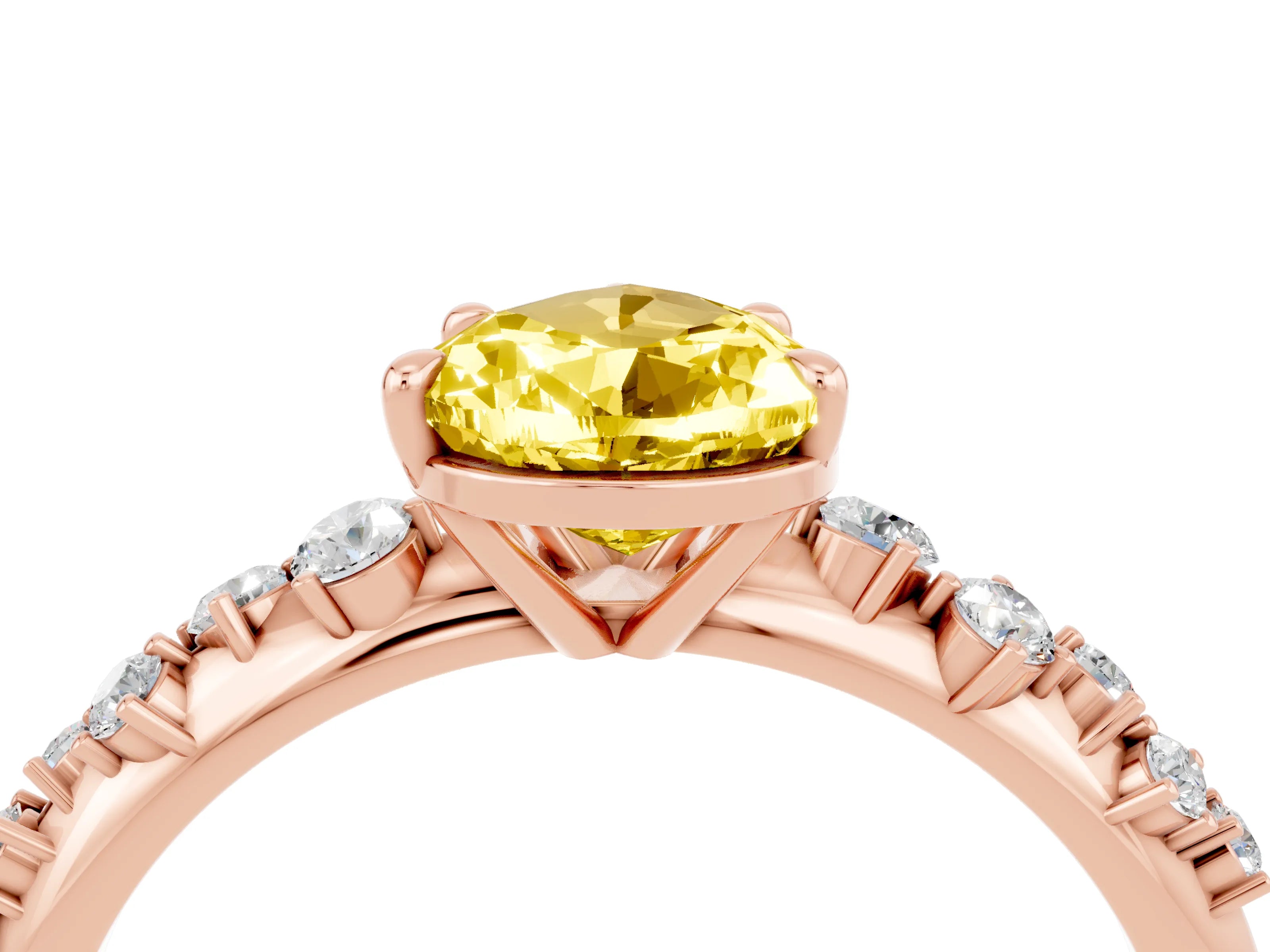 Rose gold Pear Cut Yellow Sapphire Cluster Side Stone Solitaire Ring with Prong Setting_52