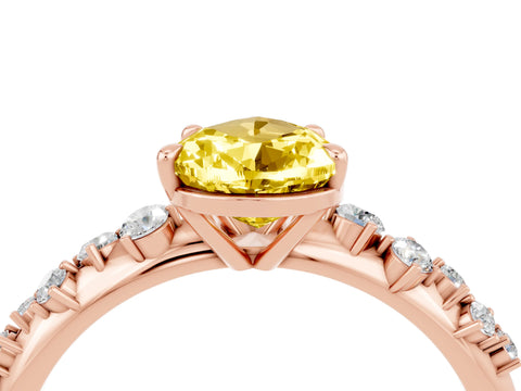 Rose gold Pear Cut Yellow Sapphire Cluster Side Stone Solitaire Ring with Prong Setting_52