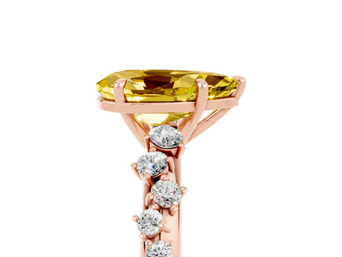 Rose gold Pear Cut Yellow Sapphire Cluster Side Stone Solitaire Ring with Prong Setting_53