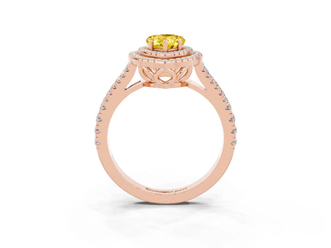 Rose gold Pear Cut Yellow Sapphire Double Halo Ring with Pavé Band and Prong Setting_15