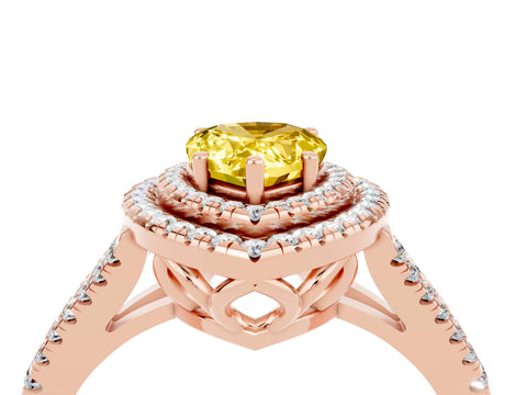 Rose gold Pear Cut Yellow Sapphire Double Halo Ring with Pavé Band and Prong Setting_16