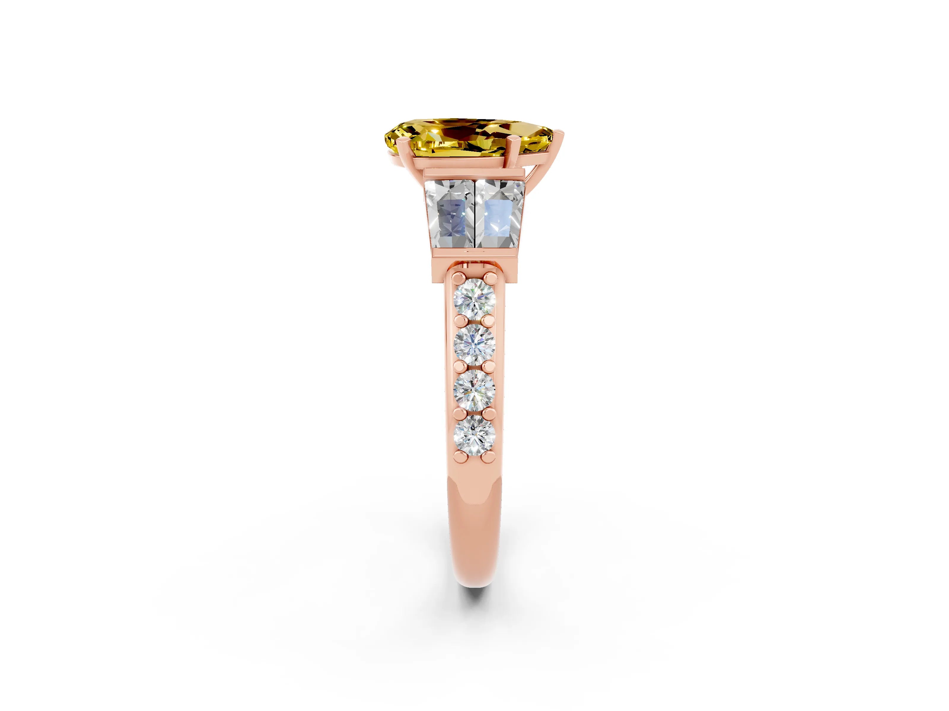 Rose gold Pear Cut Yellow Sapphire Engagement Ring with Baguette Side Stones and Channel Set Band_2