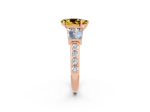 Rose gold Pear Cut Yellow Sapphire Engagement Ring with Baguette Side Stones and Channel Set Band_2