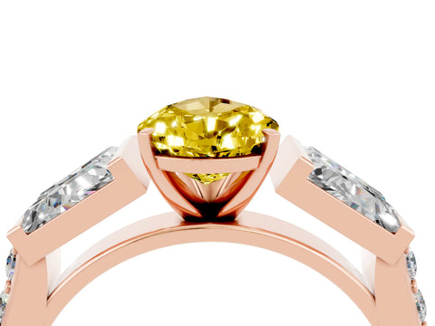 Rose gold Pear Cut Yellow Sapphire Engagement Ring with Baguette Side Stones and Channel Set Band_4