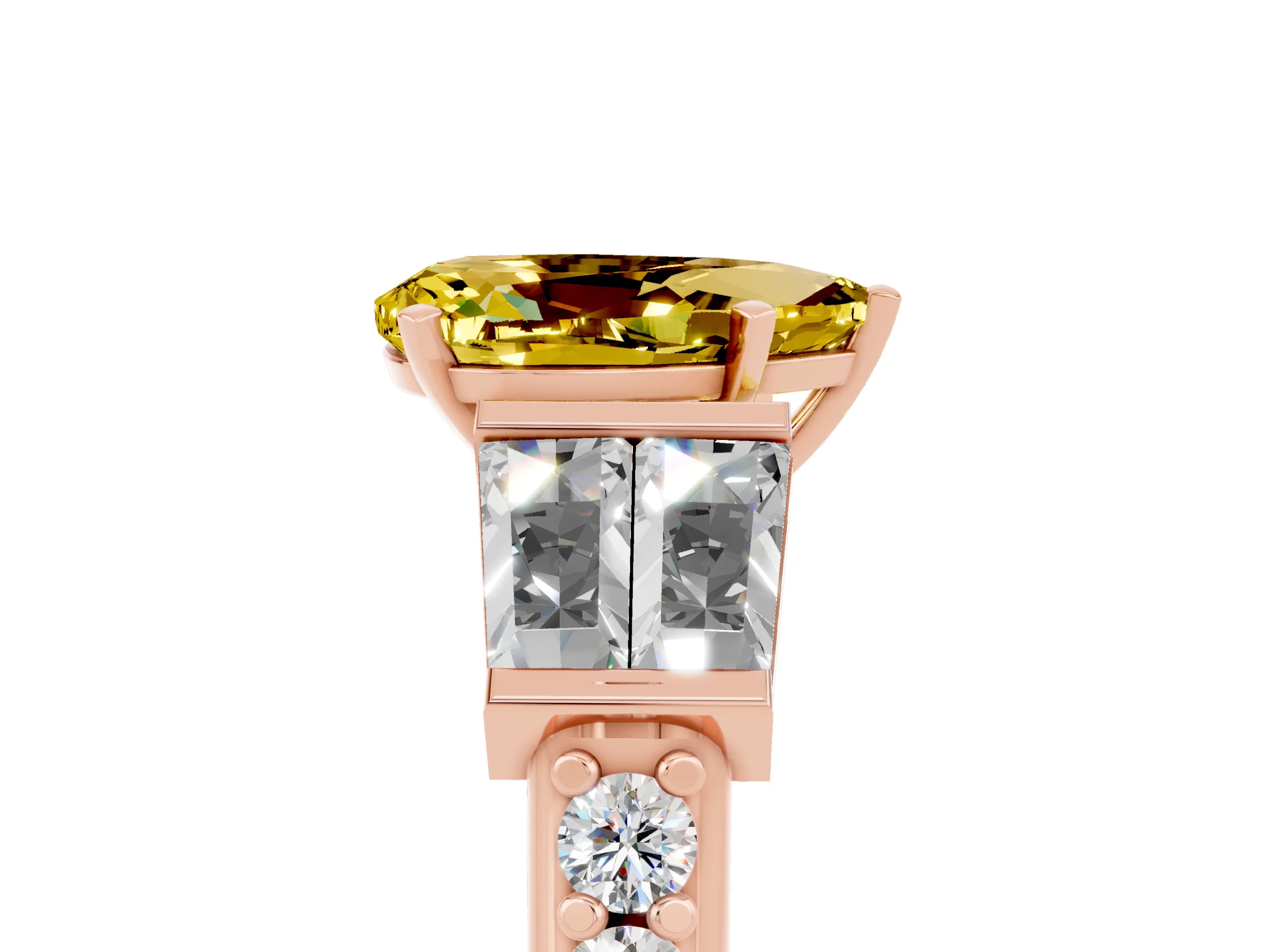 Rose gold Pear Cut Yellow Sapphire Engagement Ring with Baguette Side Stones and Channel Set Band_5