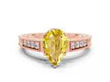 Rose gold Pear Cut Yellow Sapphire Engagement Ring with Milgrain Channel Set Band and Prong Setting_24