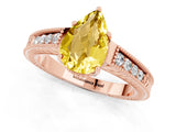 Rose gold Pear Cut Yellow Sapphire Engagement Ring with Milgrain Channel Set Band and Prong Setting_25
