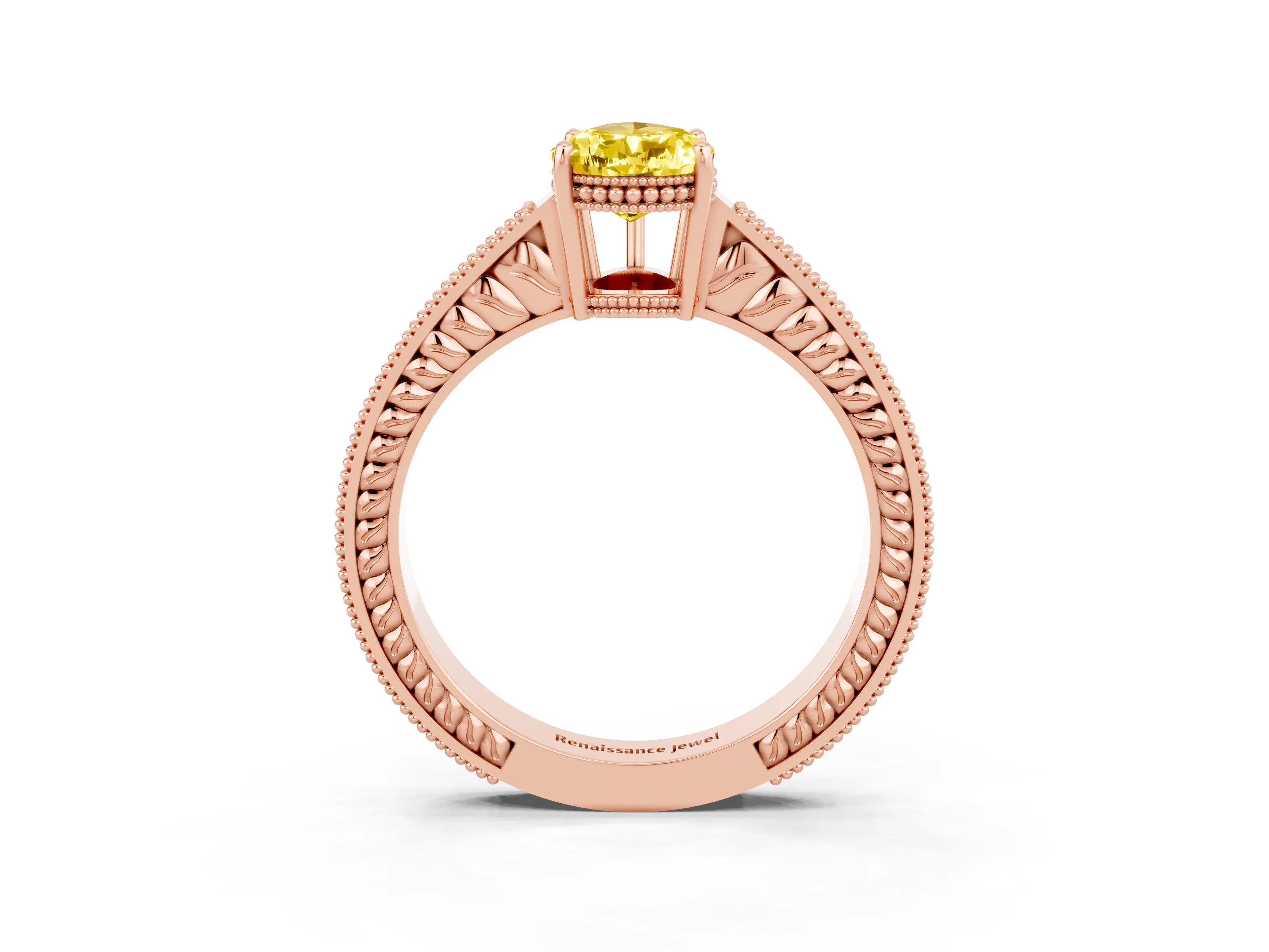 Rose gold Pear Cut Yellow Sapphire Engagement Ring with Milgrain Channel Set Band and Prong Setting_27