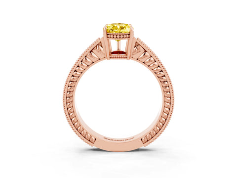 Rose gold Pear Cut Yellow Sapphire Engagement Ring with Milgrain Channel Set Band and Prong Setting_27
