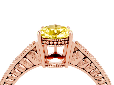 Rose gold Pear Cut Yellow Sapphire Engagement Ring with Milgrain Channel Set Band and Prong Setting_28
