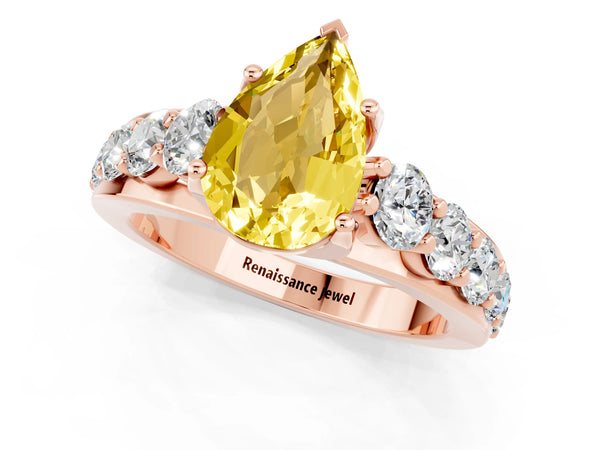 Rose gold Pear Cut Yellow Sapphire Engagement Ring with Pavé Band and Four-Prong Setting