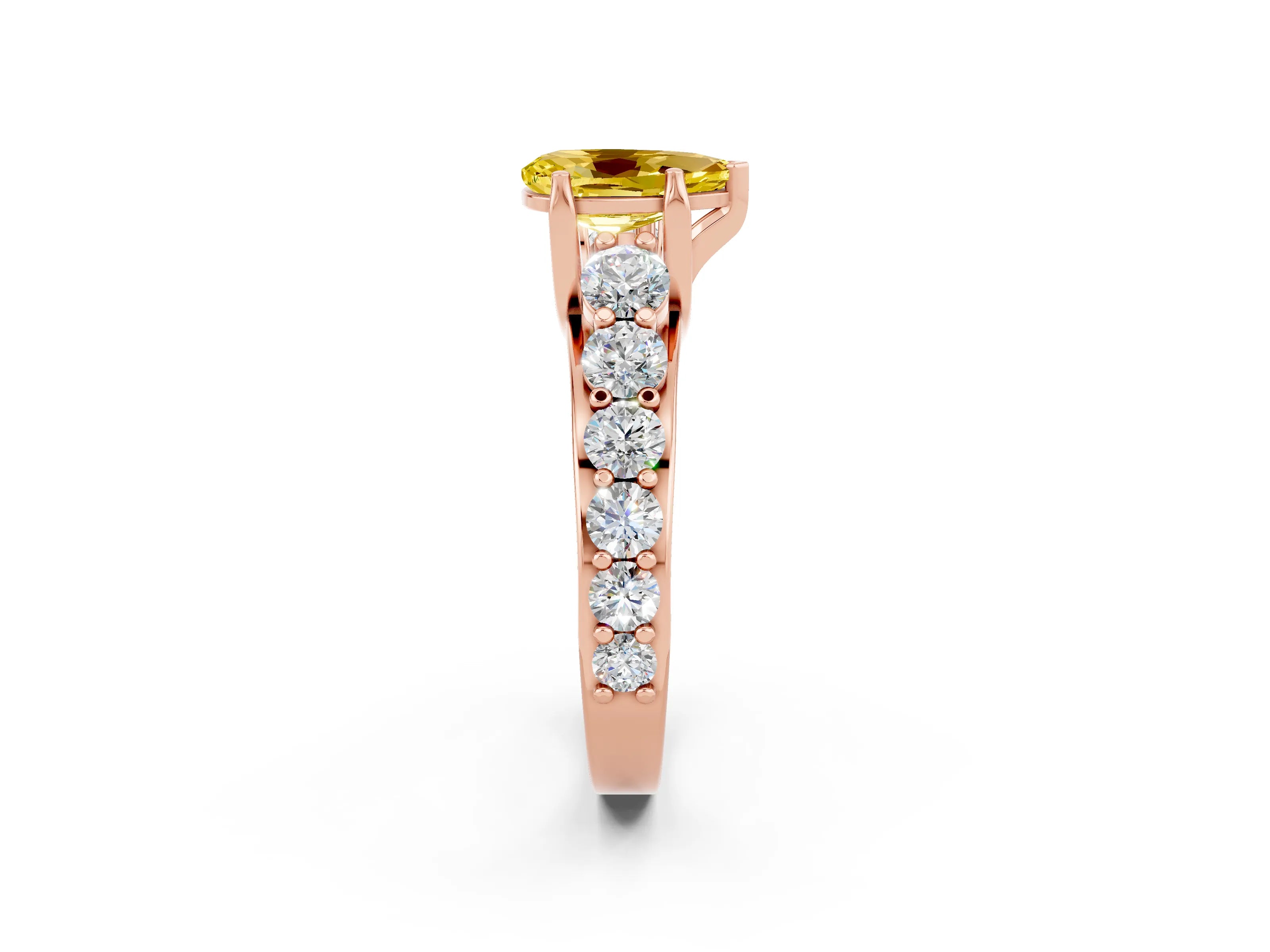 Rose gold Pear Cut Yellow Sapphire Engagement Ring with Pavé Band and Four-Prong Setting_2