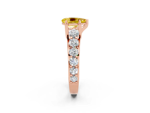 Rose gold Pear Cut Yellow Sapphire Engagement Ring with Pavé Band and Four-Prong Setting