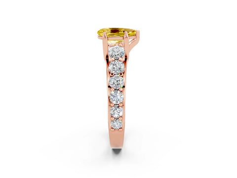 Rose gold Pear Cut Yellow Sapphire Engagement Ring with Pavé Band and Four-Prong Setting_2