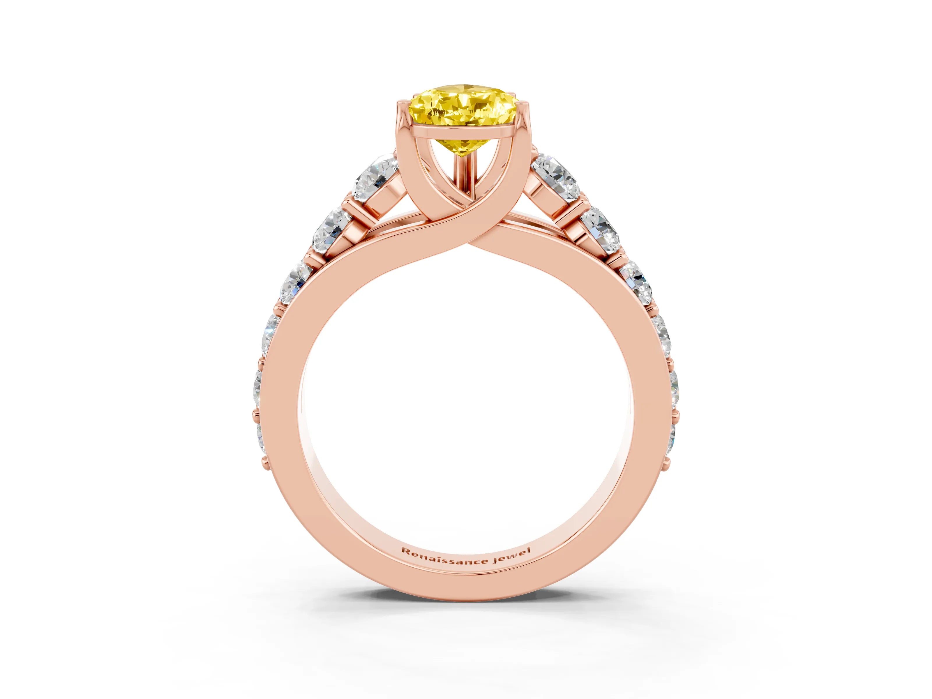 Rose gold Pear Cut Yellow Sapphire Engagement Ring with Pavé Band and Four-Prong Setting_3