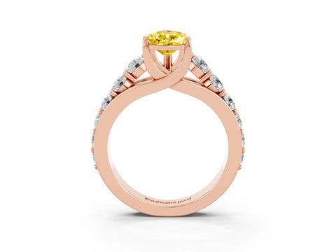 Rose gold Pear Cut Yellow Sapphire Engagement Ring with Pavé Band and Four-Prong Setting_3