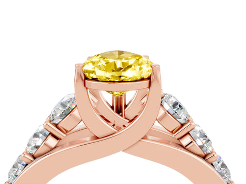 Rose gold Pear Cut Yellow Sapphire Engagement Ring with Pavé Band and Four-Prong Setting_4