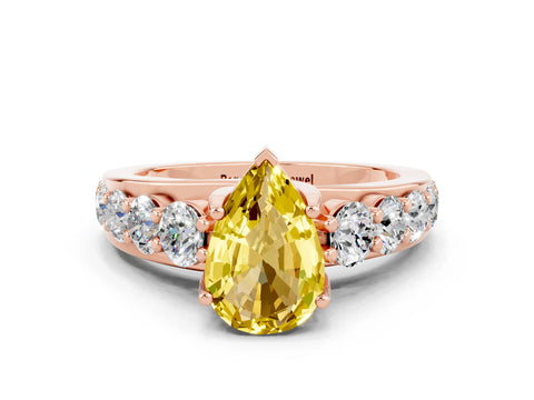 Rose gold Pear Cut Yellow Sapphire Engagement Ring with Pavé Band and Four-Prong Setting