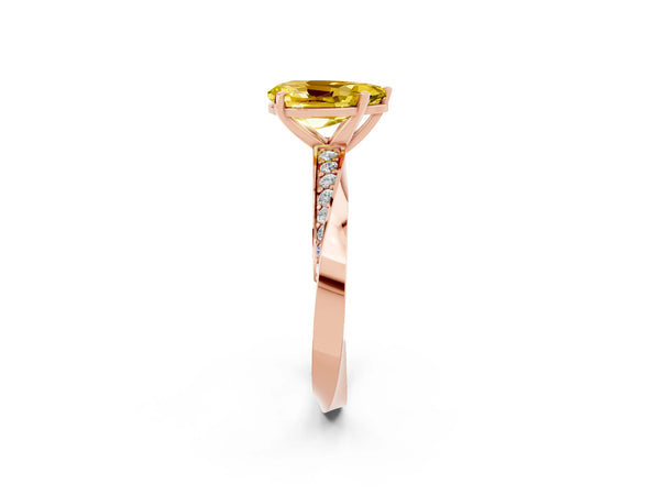 Rose gold Pear Cut Yellow Sapphire Engagement Ring with Side Stone Accents and Four-Prong Setting