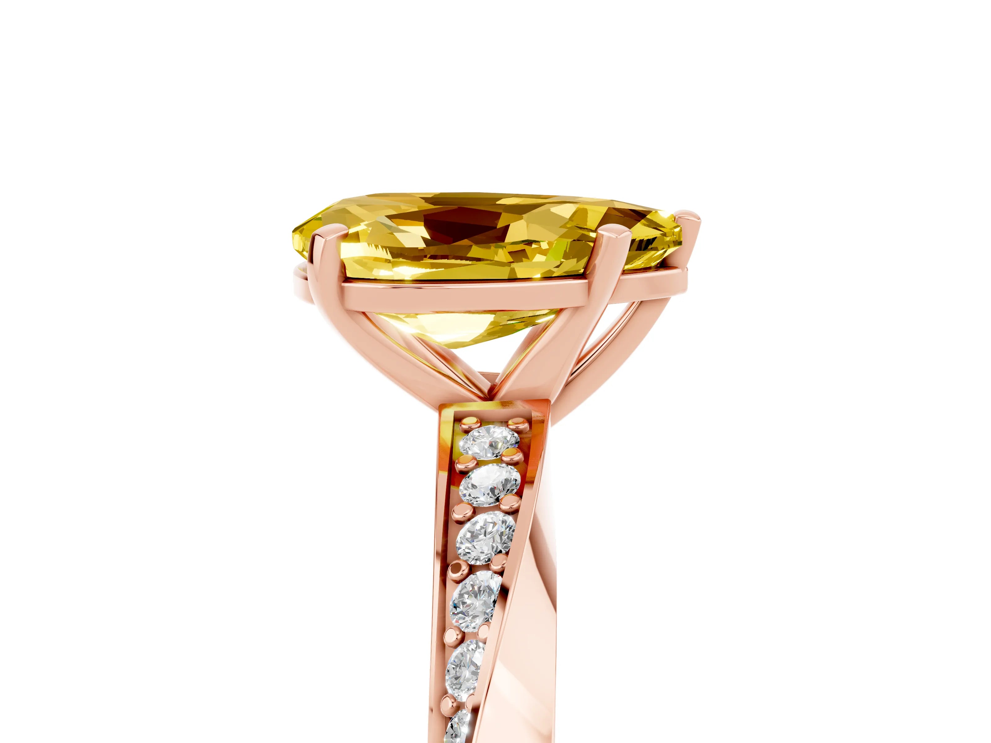 Rose gold Pear Cut Yellow Sapphire Engagement Ring with Side Stone Accents and Four-Prong Setting_56