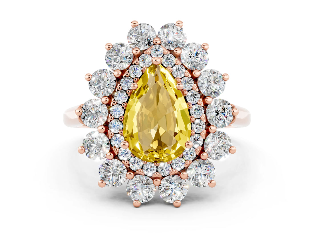 Rose gold Pear Cut Yellow Sapphire Floral Double Halo Engagement Ring with Prong Setting_60