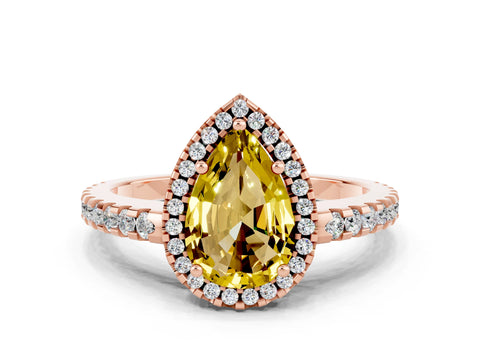 Rose gold Pear Cut Yellow Sapphire Halo Engagement Ring with Pavé Band and Prong Setting_12