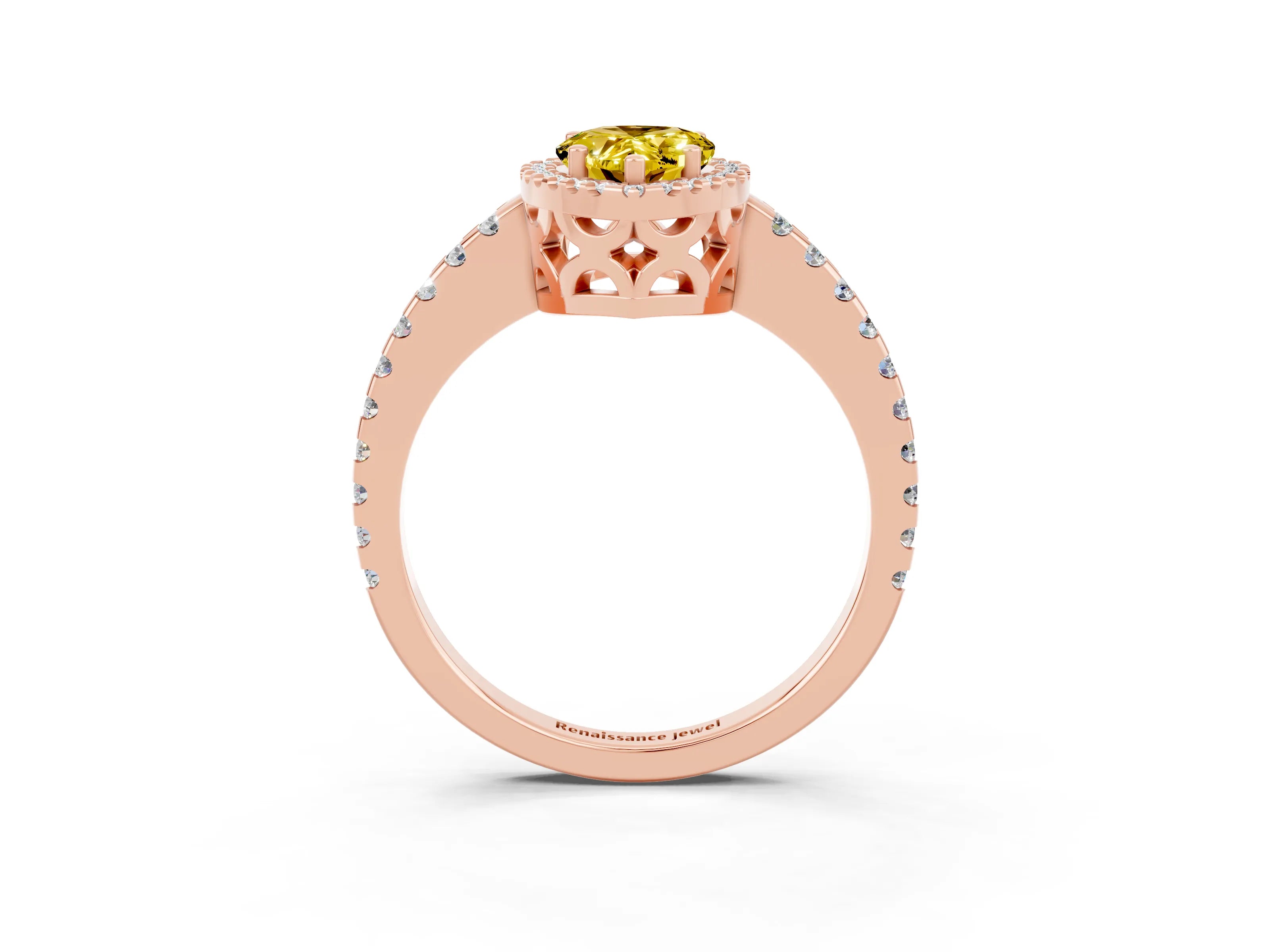 Rose gold Pear Cut Yellow Sapphire Halo Engagement Ring with Pavé Band and Prong Setting_15