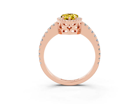 Rose gold Pear Cut Yellow Sapphire Halo Engagement Ring with Pavé Band and Prong Setting_15