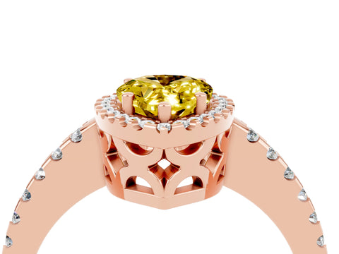 Rose gold Pear Cut Yellow Sapphire Halo Engagement Ring with Pavé Band and Prong Setting_16
