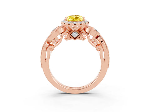 Rose gold Pear Cut Yellow Sapphire Halo Ring with Milgrain Pavé Band and Four-Prong Setting_15