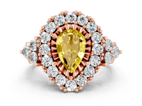 Rose gold Pear Cut Yellow Sapphire Halo Ring with Pavé Band and Four-Prong Setting_12
