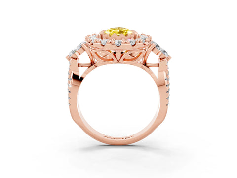 Rose gold Pear Cut Yellow Sapphire Halo Ring with Pavé Band and Four-Prong Setting_15